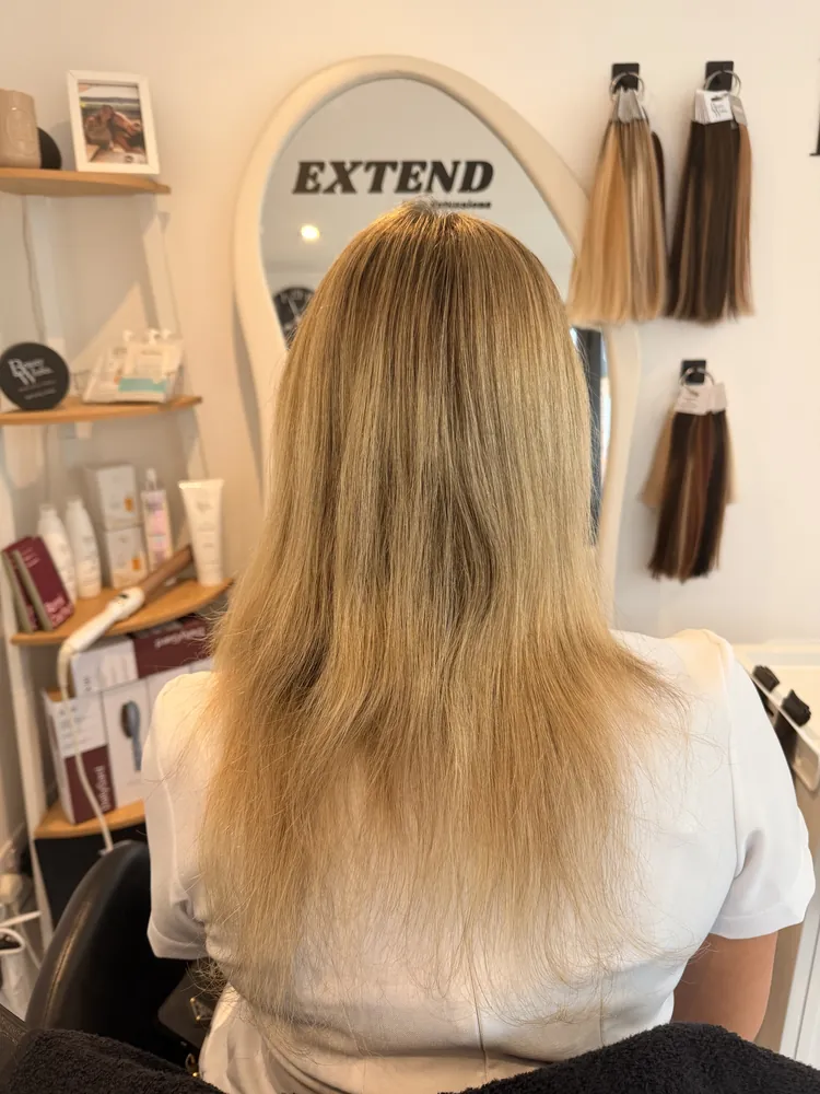 Before: straight golden-blonde hair